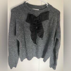 Zara Knit Alpaca Wool Gray Knit Cropped Sweater with Front Bow Detail Sz S